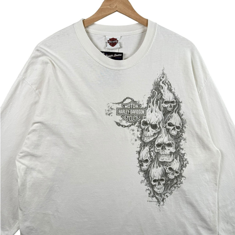 Vintage Harley Davidson Flaming Skulls Long Sleeve T-Shirt