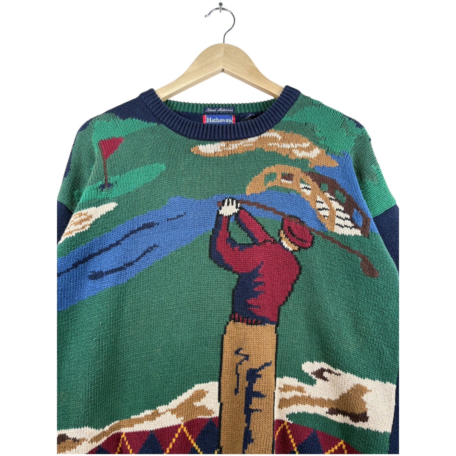 Vintage Hathaway Hand Intarsia Golf Course Pullover Knit Sweater