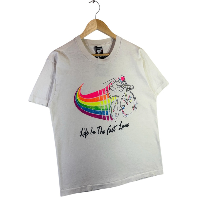 Vintage Life In The Fast Lane Rainbow Cyclist Graphic T-Shirt