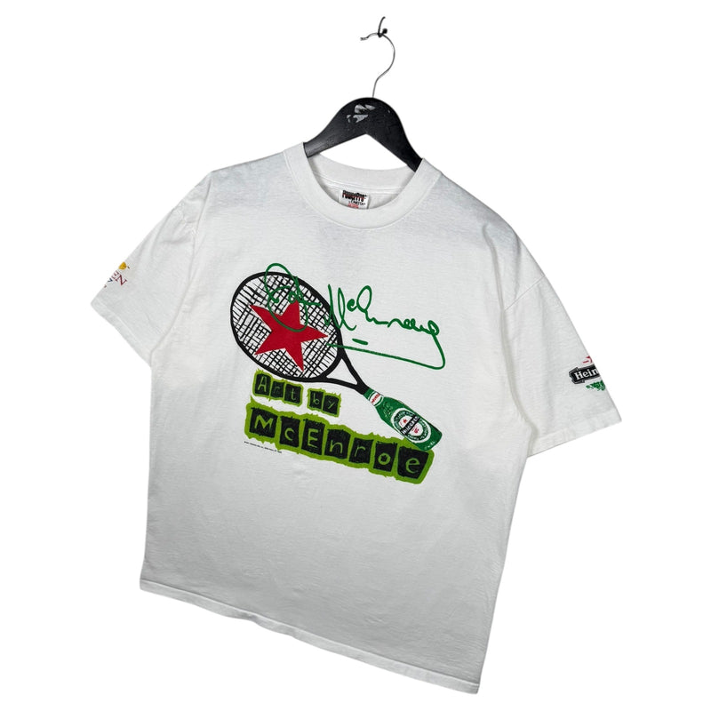 Vintage Art by McEnroe Tennis Racket Heineken T-Shirt