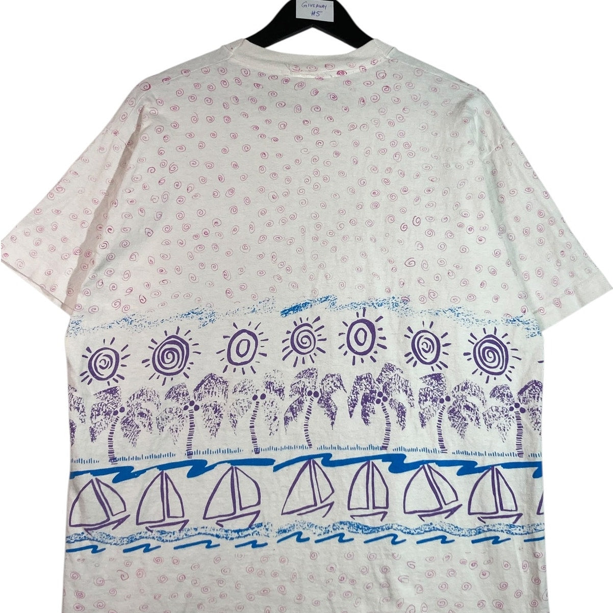 Vintage Tropical Sailboat Palm Tree Print T-Shirt