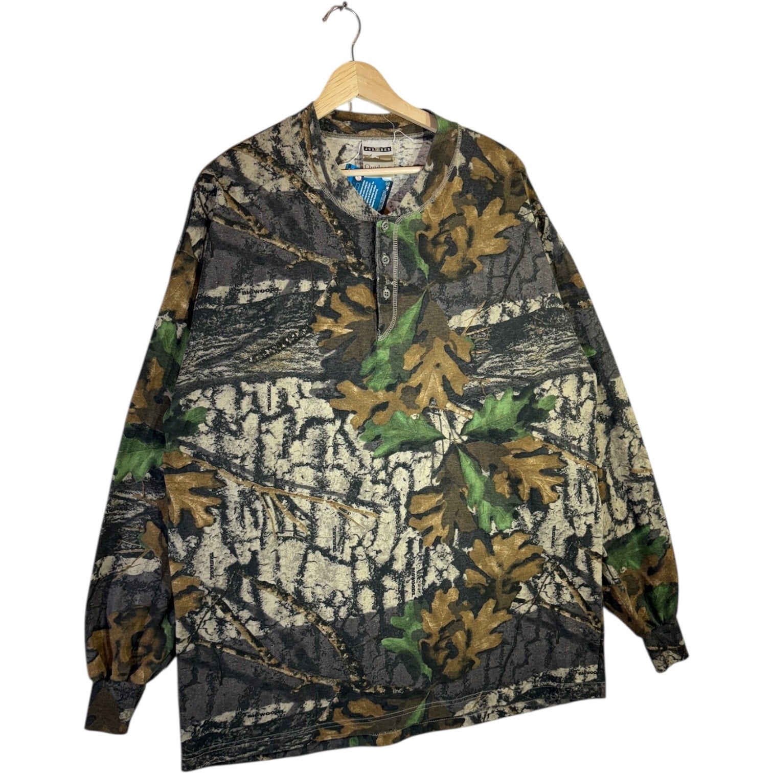 Vintage Camo Hunting Henley Long Sleeve T Shirt