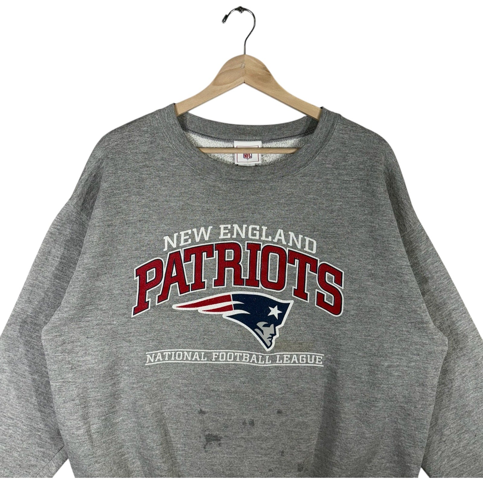 Vintage New England Patriots Arch Spellout Logo NFL Crewneck