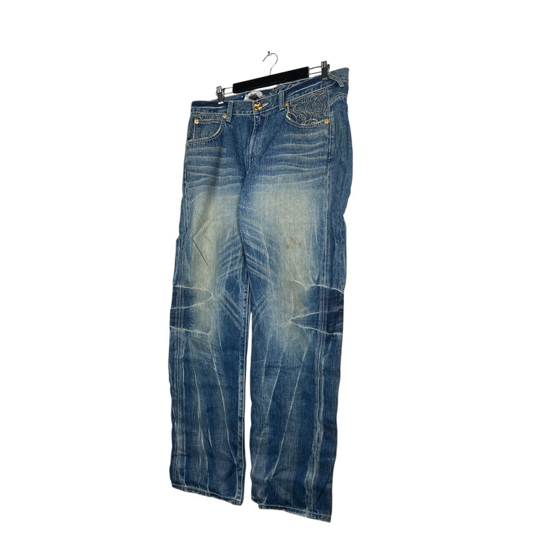 Vintage Big Train Embroidered Straight Leg Denim Jeans 37x32