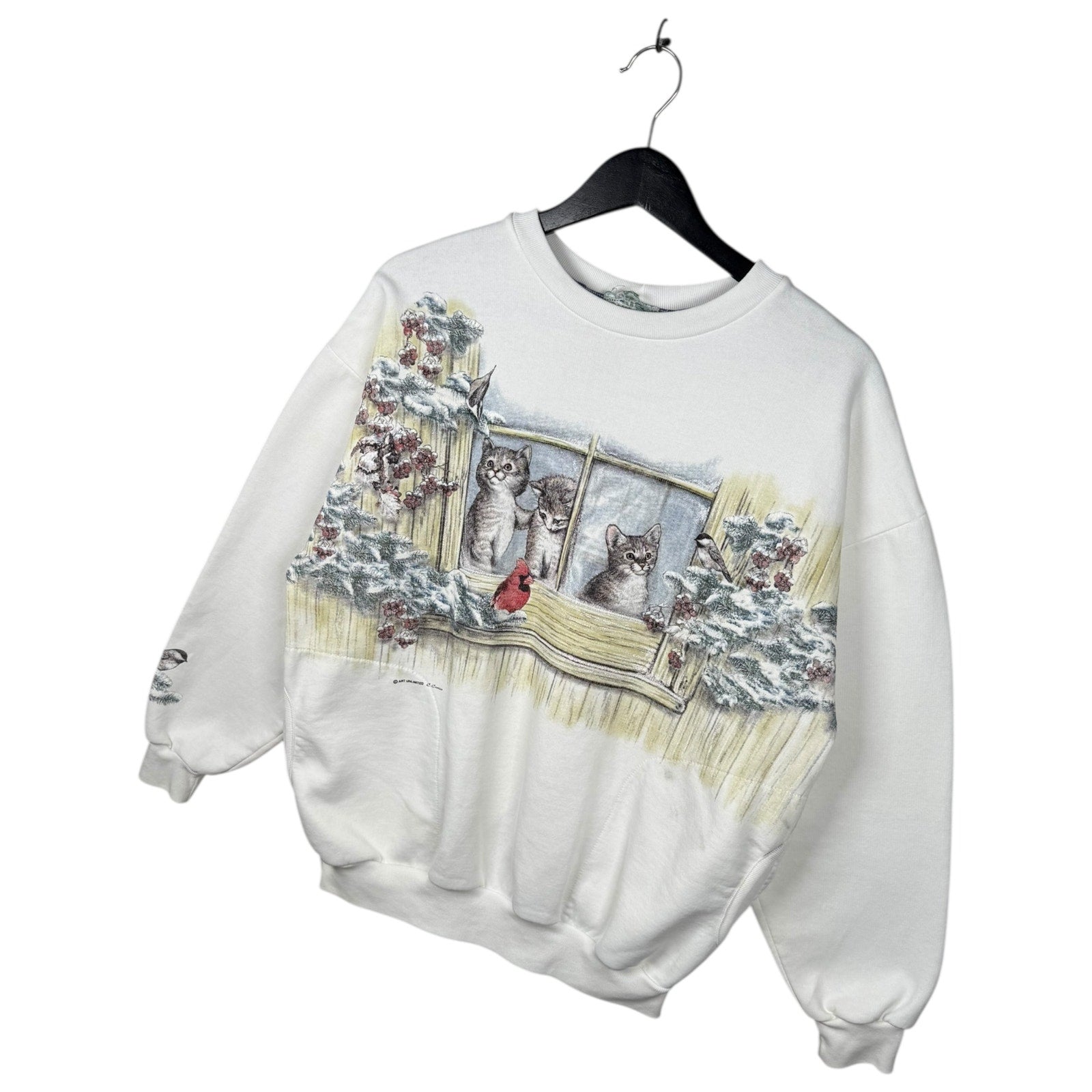 Vintage Winter Cats & Cardinals Window Crewneck