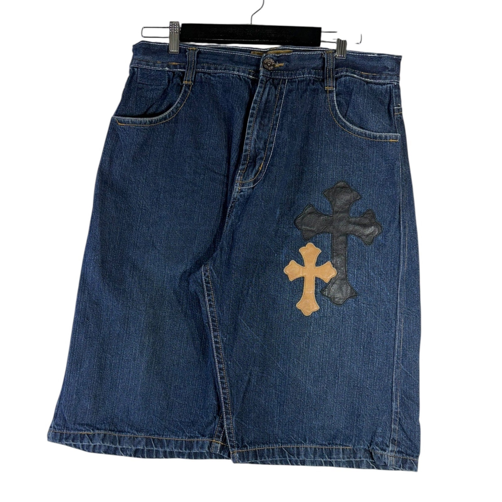Y2K Decibel With Cross Patches Denim Shorts 36x14