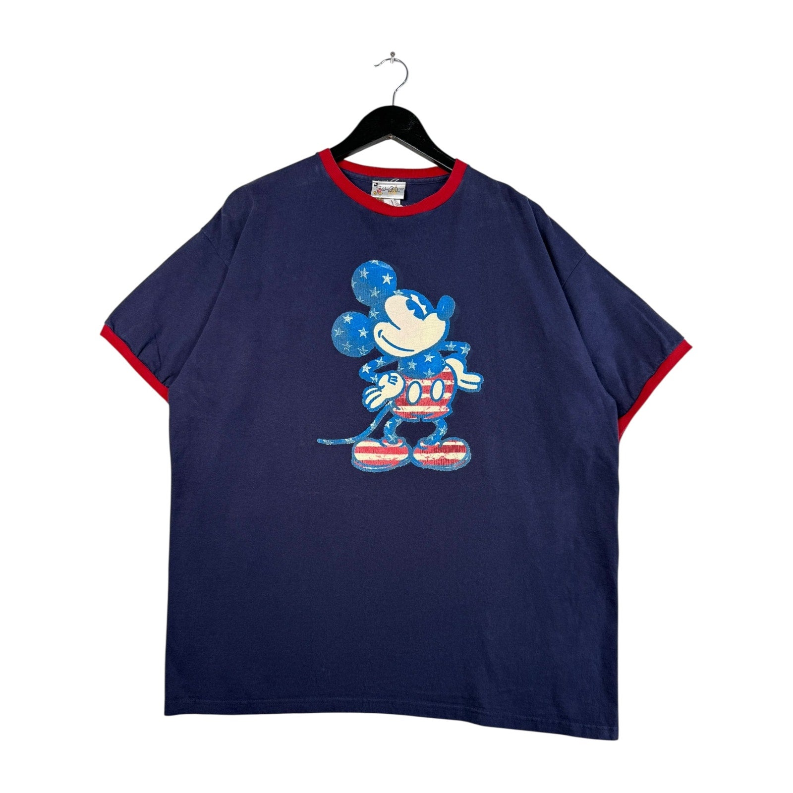 Vintage Disney American Flag Mickey Mouse Ringer T-Shirt