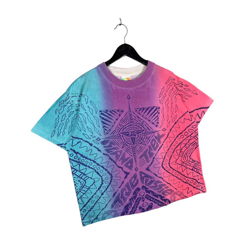 Vintage Tribal Pattern Gradient Tie Dye Short T-Shirt