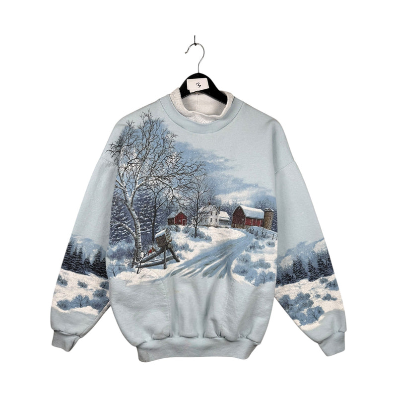 Vintage Winter Snow Scene Farmhouse Graphic Crewneck