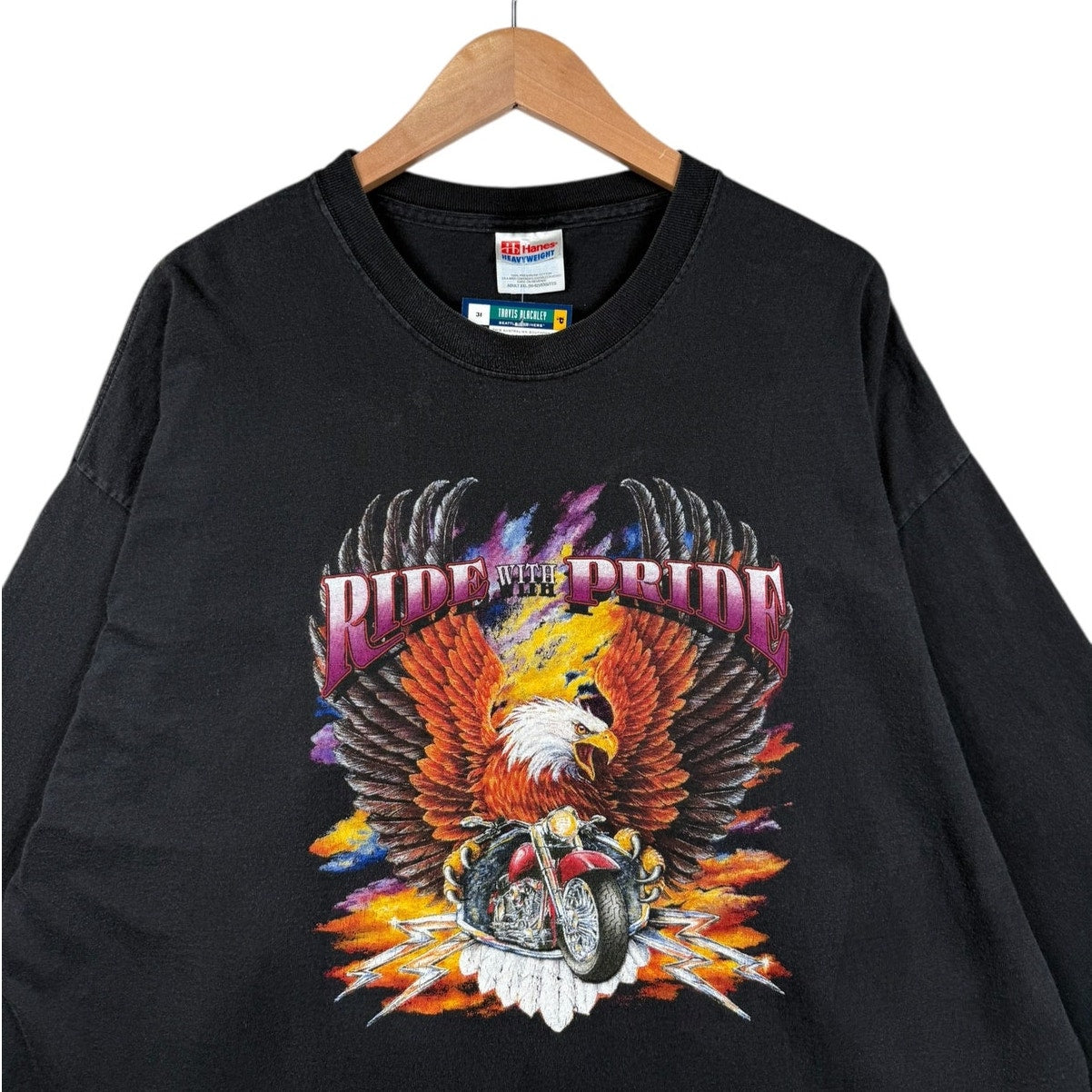 Vintage Chrome Cowboy Flame Eagle Graphic Long Sleeve