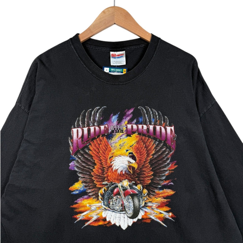 Vintage Chrome Cowboy Flame Eagle Graphic Long Sleeve