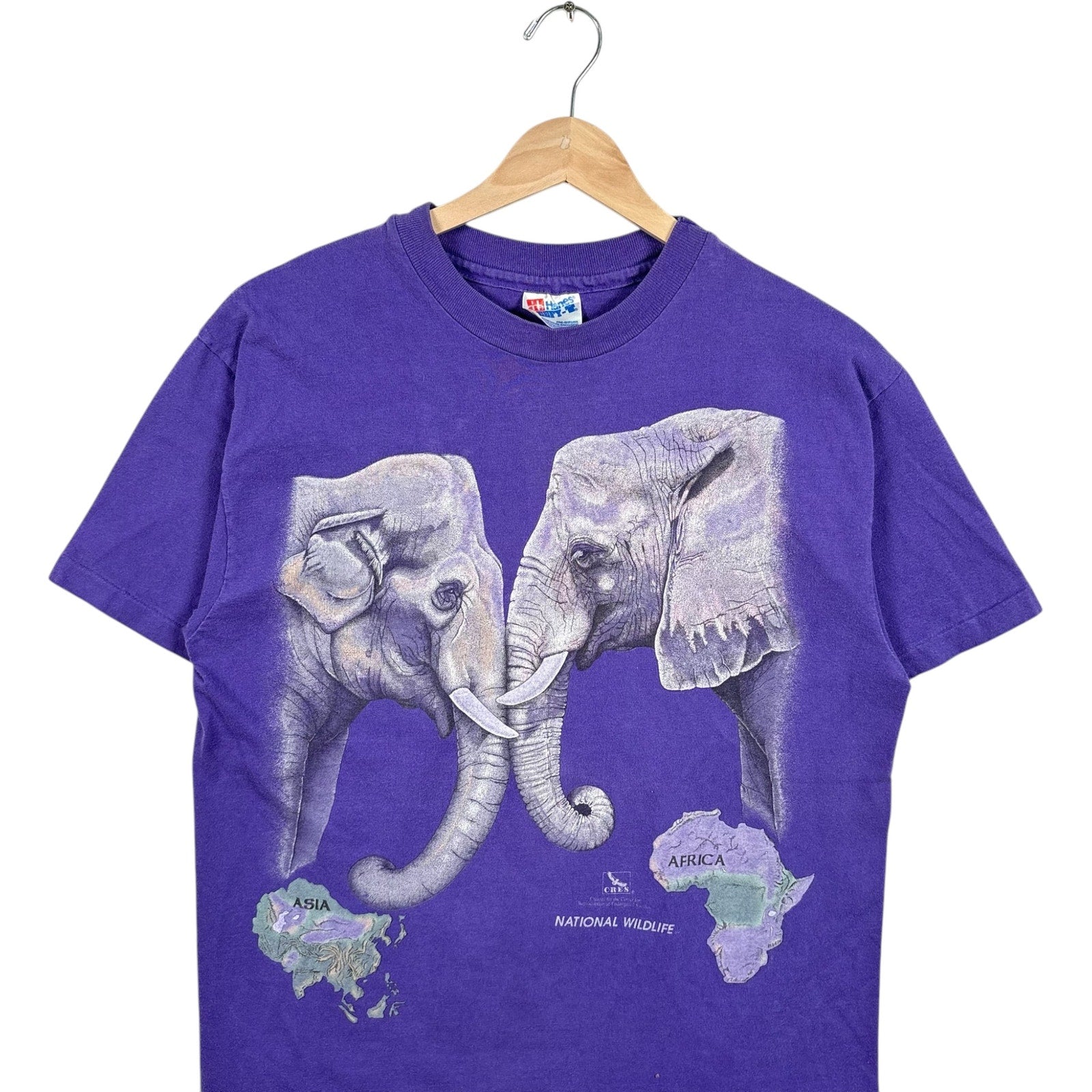 Vintage National Wildlife Asian And African Elephants Tee