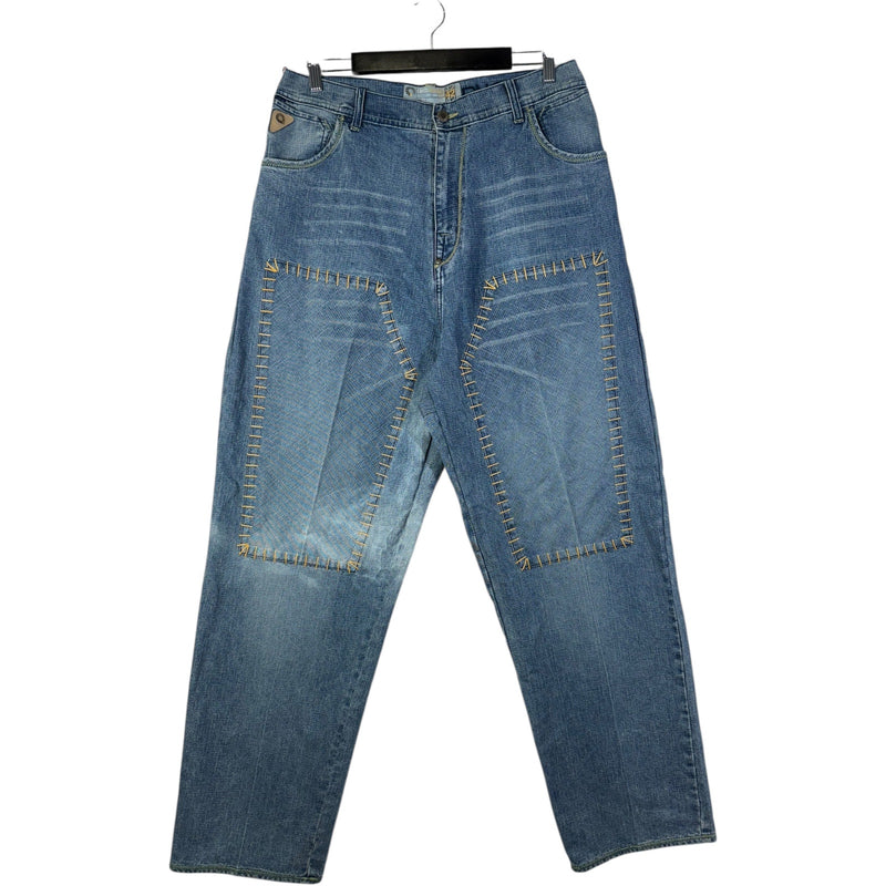 Vintage Straight Leg Contrast Stitch Denim Jeans 35