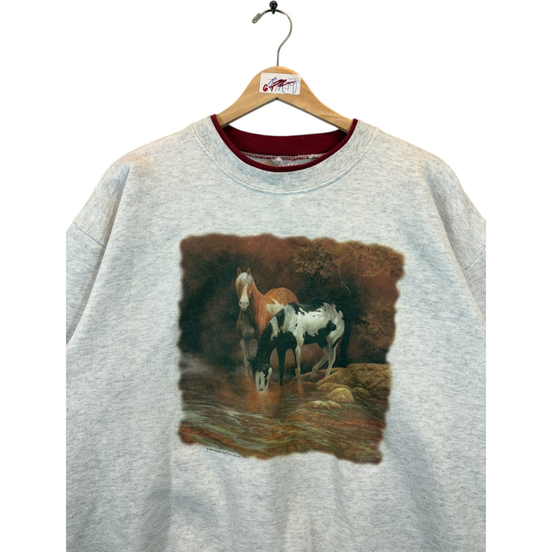 Vintage Horses Drinking Artwork Crewneck