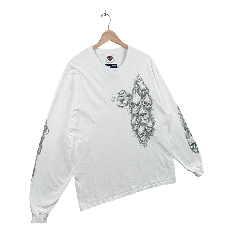 Vintage Harley Davidson Flaming Skulls Long Sleeve T-Shirt