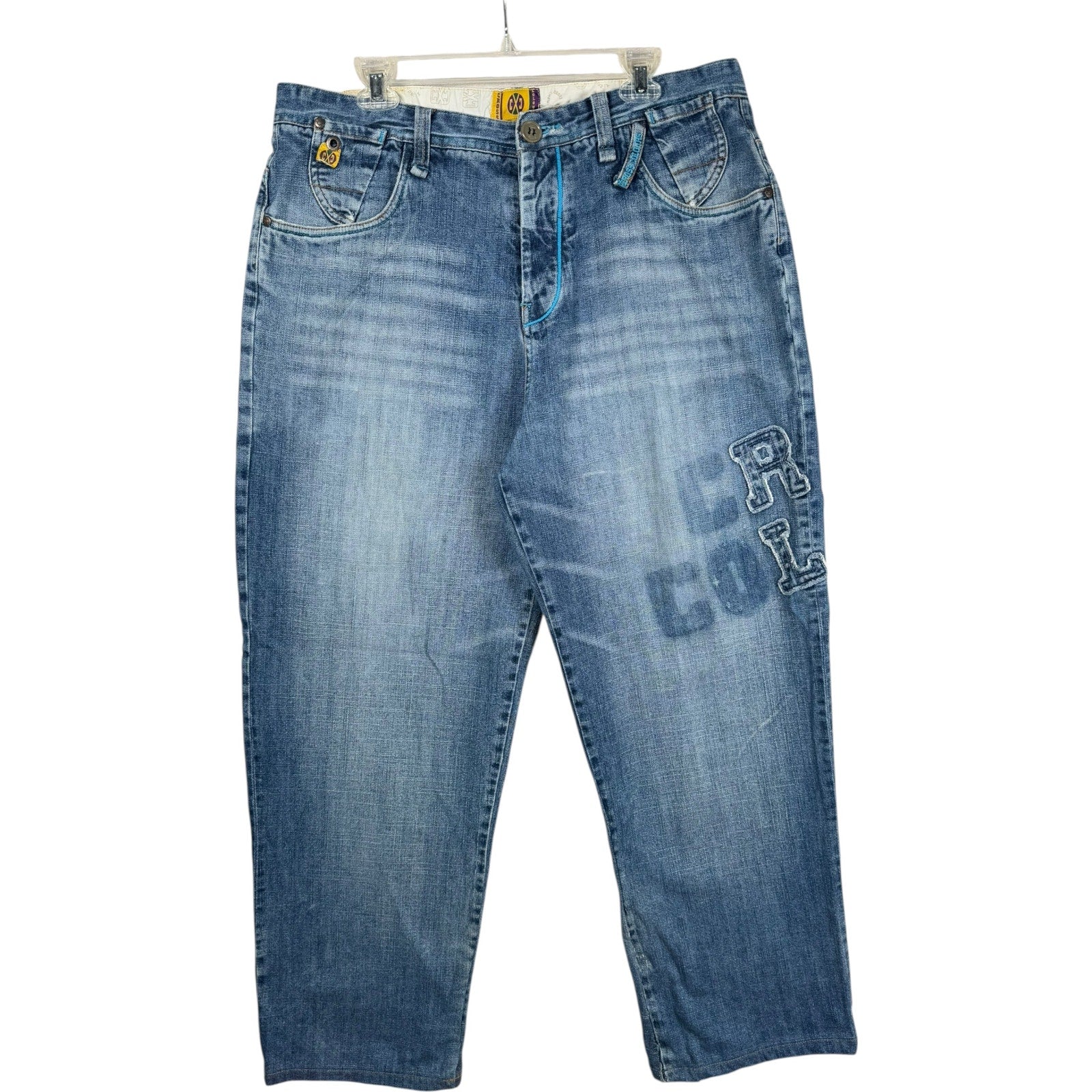 Vintage Cross Colours Embroidered Baggy Denim Jeans 38