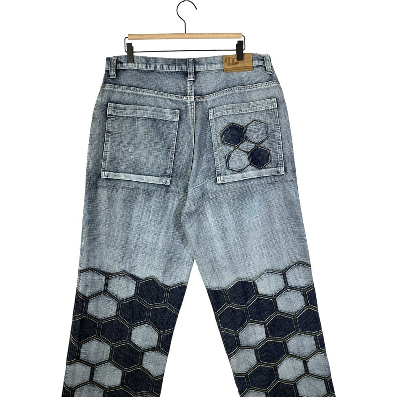 Vintage Straight Leg Honeycomb Contrast Stitch Denim Jeans 38