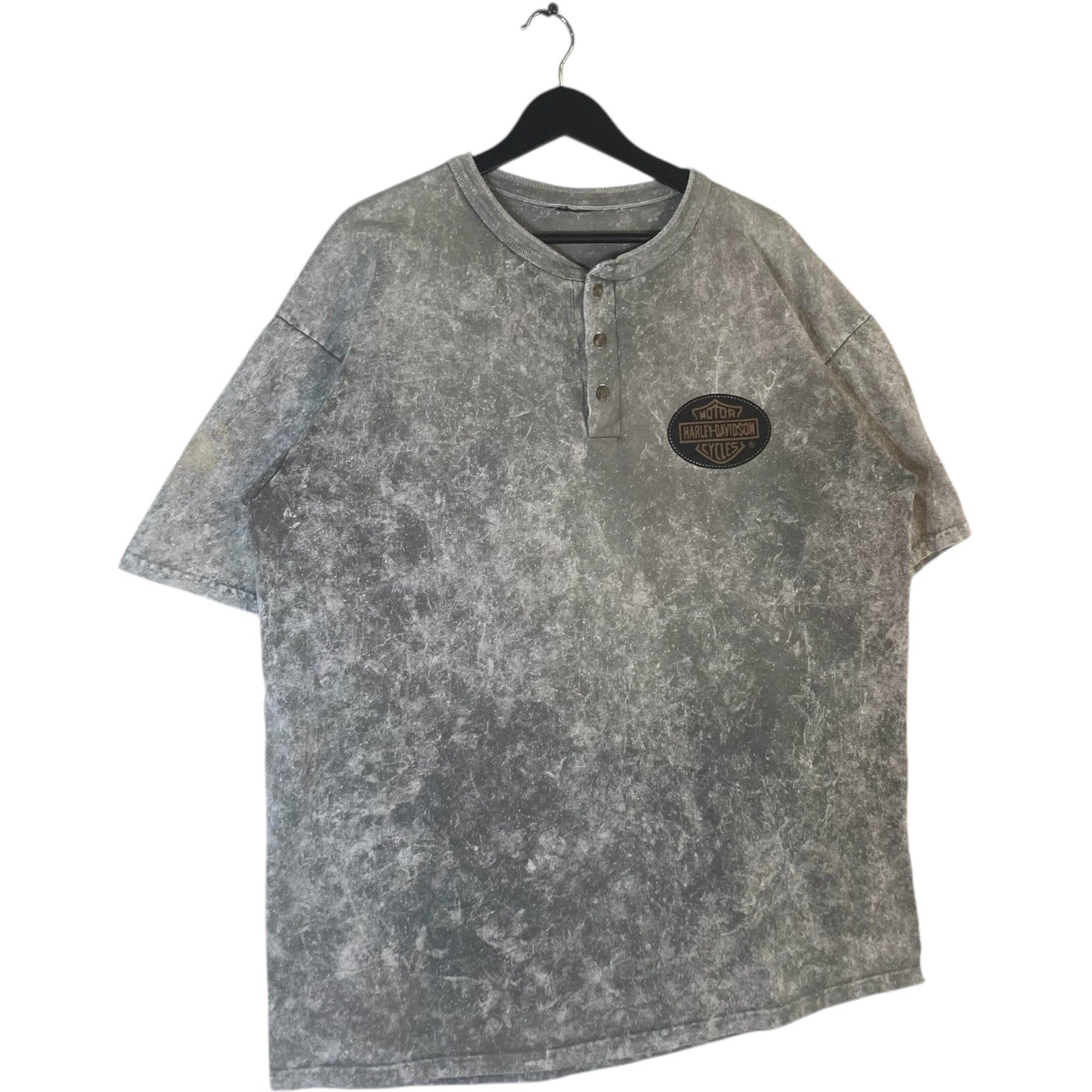 Vintage Harley Davidson Mini Logo Acid Wash Henley Tee