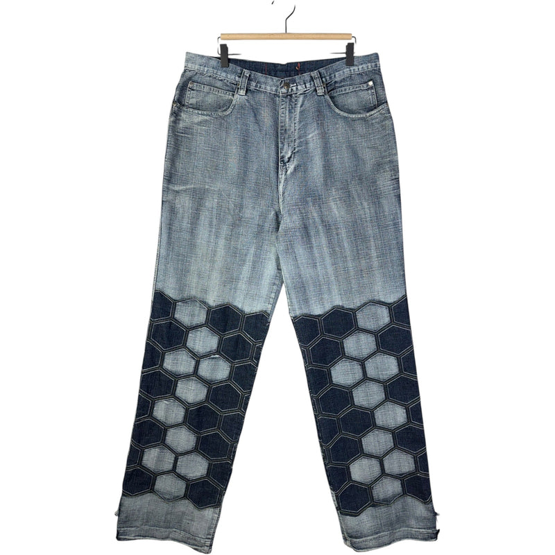 Vintage Straight Leg Honeycomb Contrast Stitch Denim Jeans 38