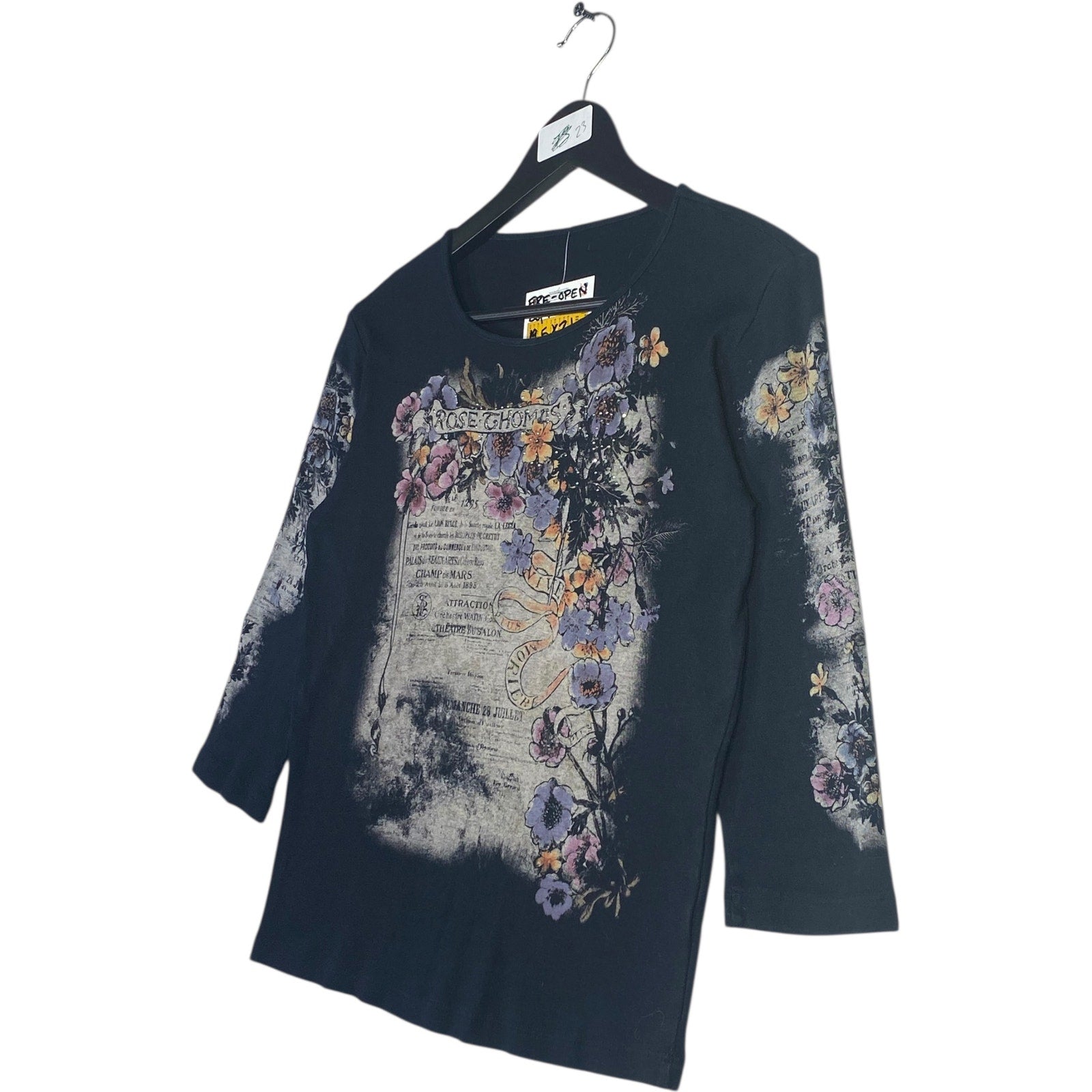 Vintage Women's Rose Thomas Floral 3/4 Sleeve