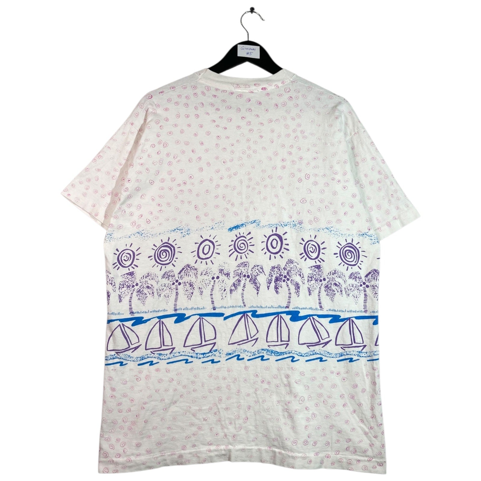 Vintage Tropical Sailboat Palm Tree Print T-Shirt