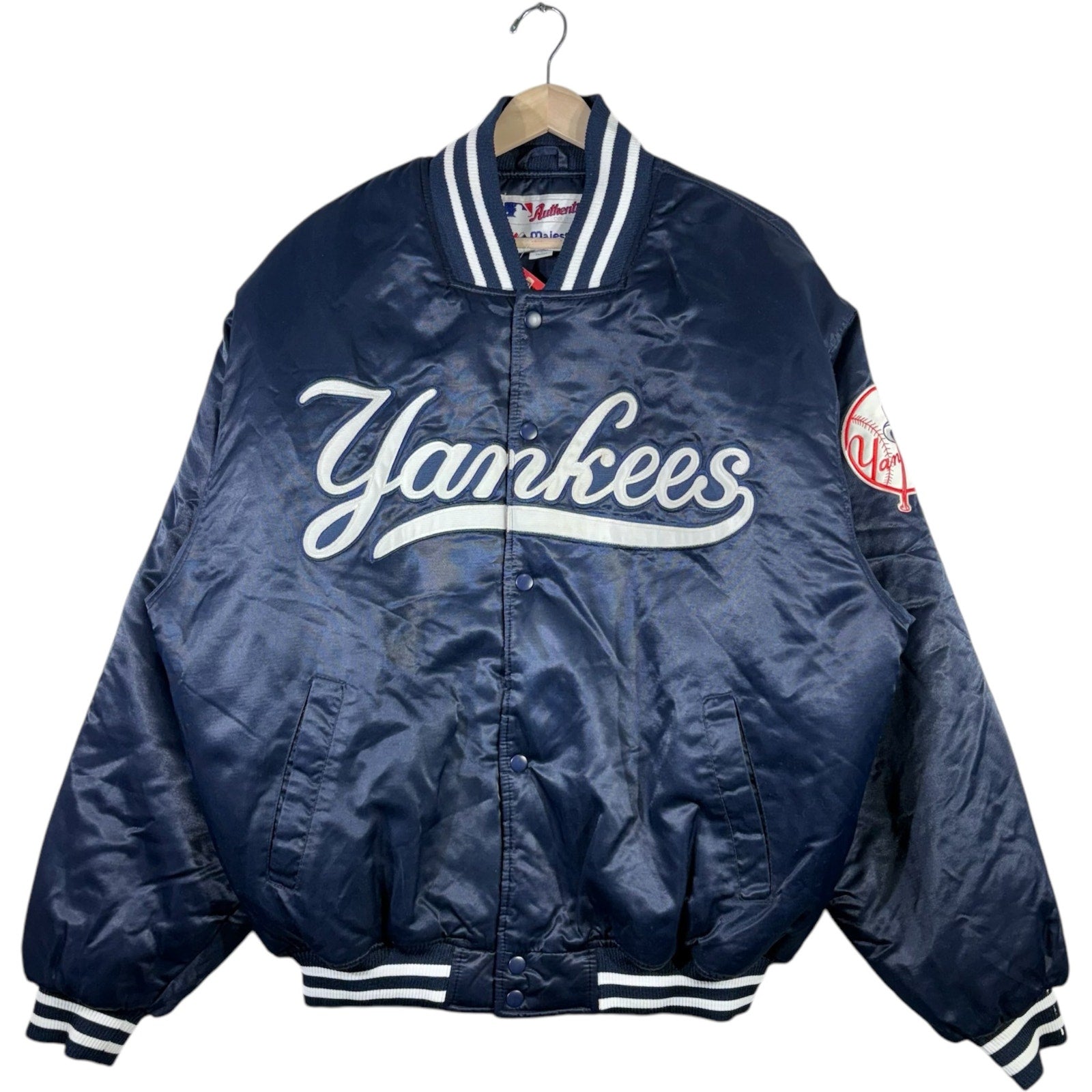 Vintage Majestic NY Yankees Spellout Satin MLB Bomber Jacket