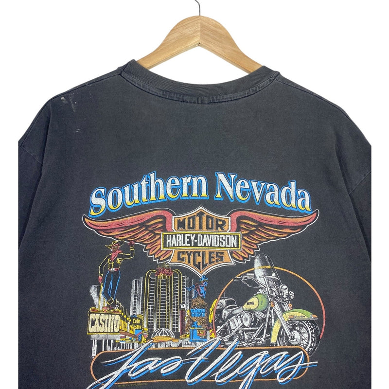 Vintage Harley Davidson Las Vegas Biker Graphic Pocket T-Shirt