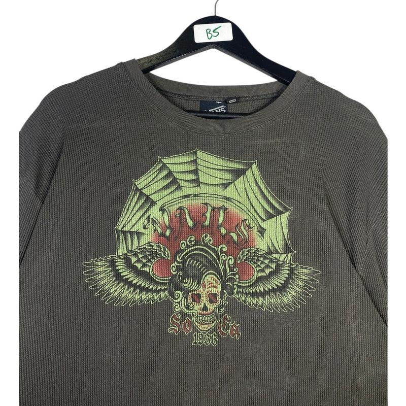 Vintage Vans Skull Graphic Waffle Knit Long Sleeve T-Shirt