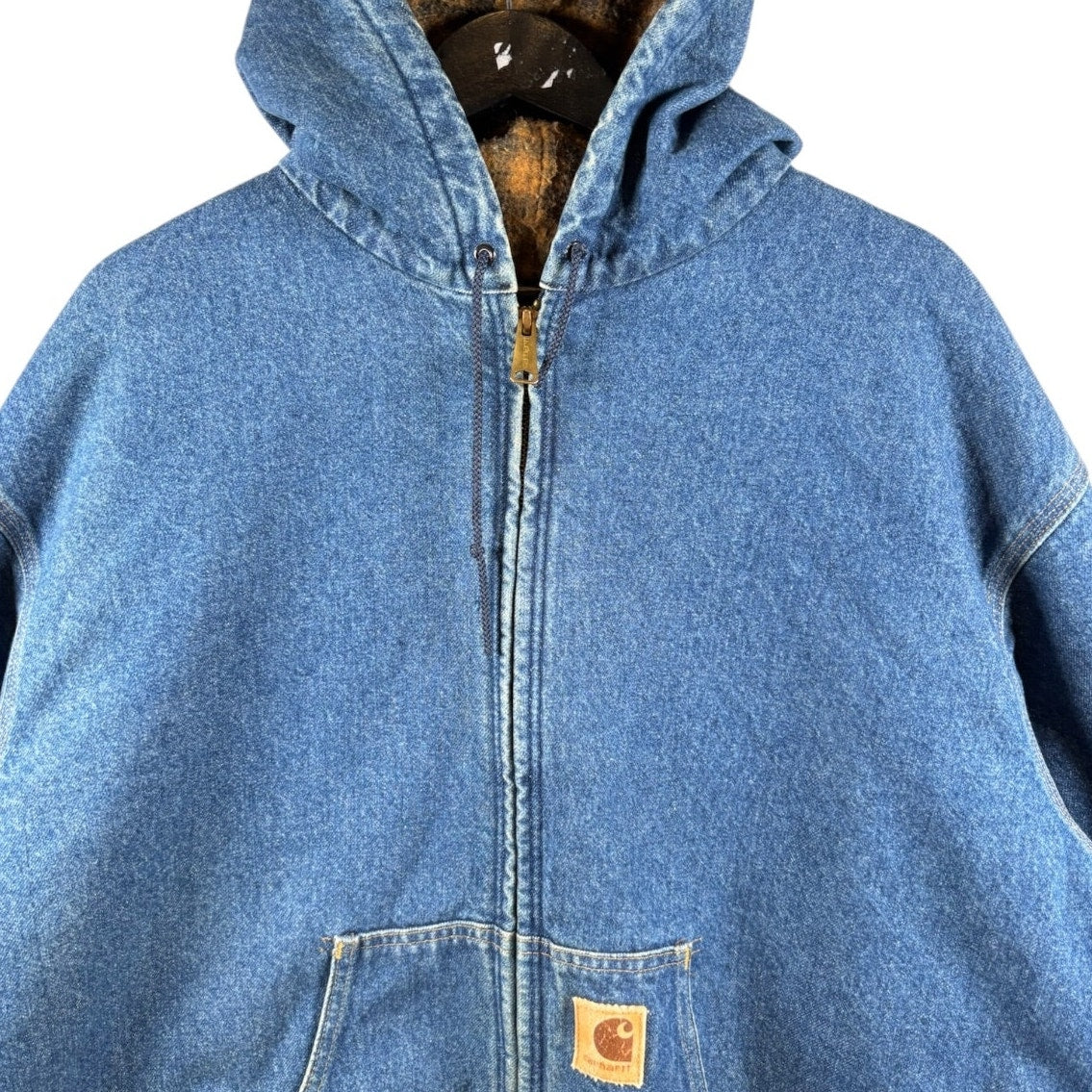 Vintage Carhartt Full Zip Hooded Denim Workwear Jacket