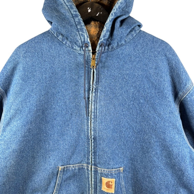 Vintage Carhartt Full Zip Hooded Denim Workwear Jacket