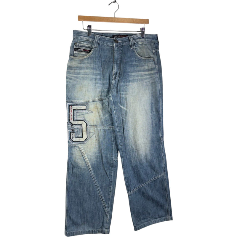 Y2K FUBU Faded Wide Leg Denim Jeans 34x32