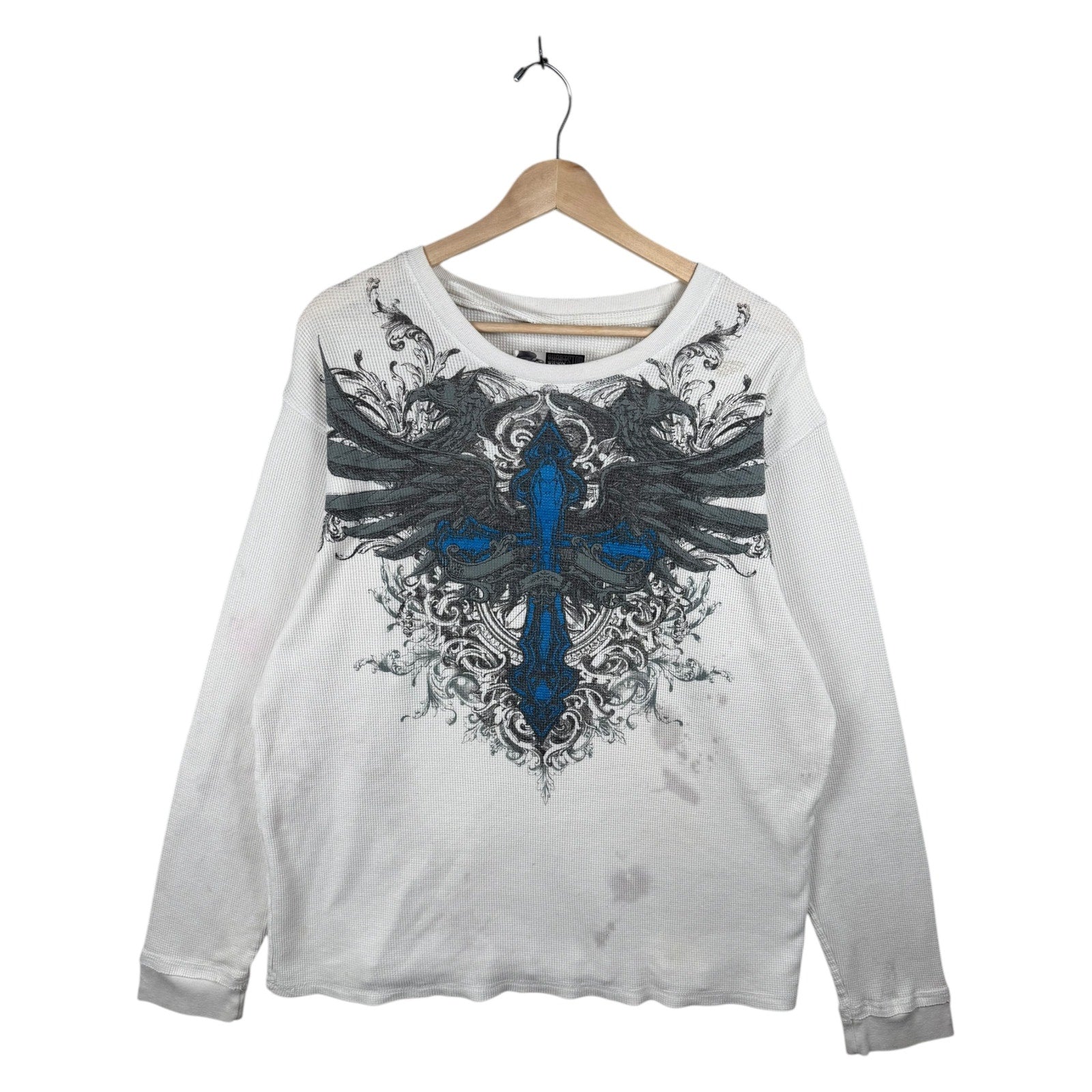 Vintage Waffle Knit Cross Graphic Long Sleeve T-Shirt