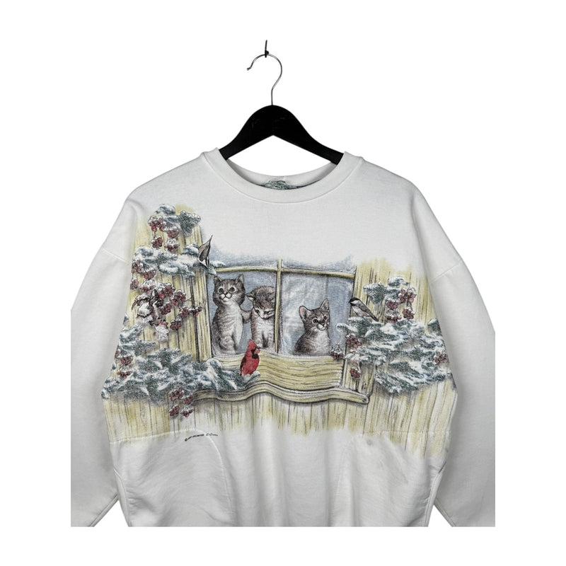 Vintage Winter Cats & Cardinals Window Crewneck