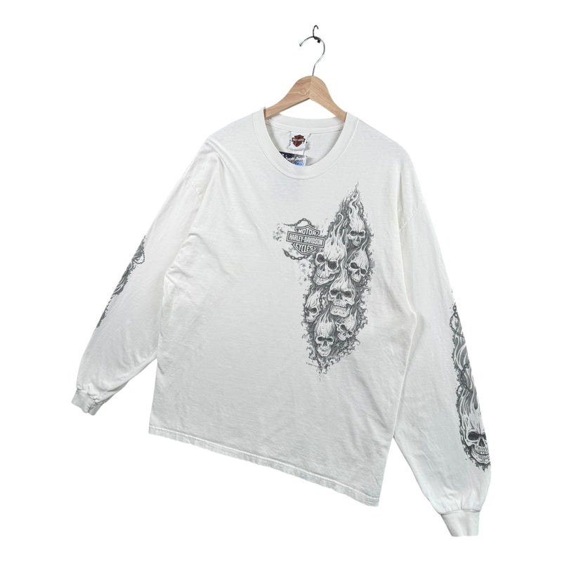 Vintage Harley Davidson Flaming Skulls Long Sleeve T-Shirt