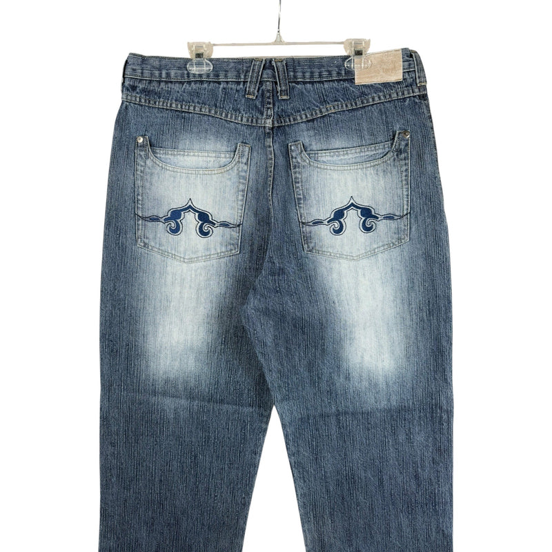 Vintage Brooklyn Xpress Baggy Embroidered Jeans Blue Mens 39