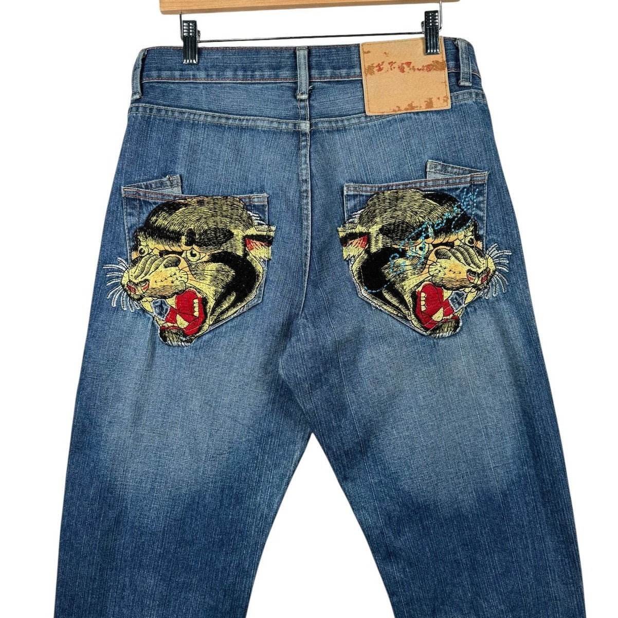 Vintage Ed Hardy Tiger Embroidered Pockets Denim Jeans 32