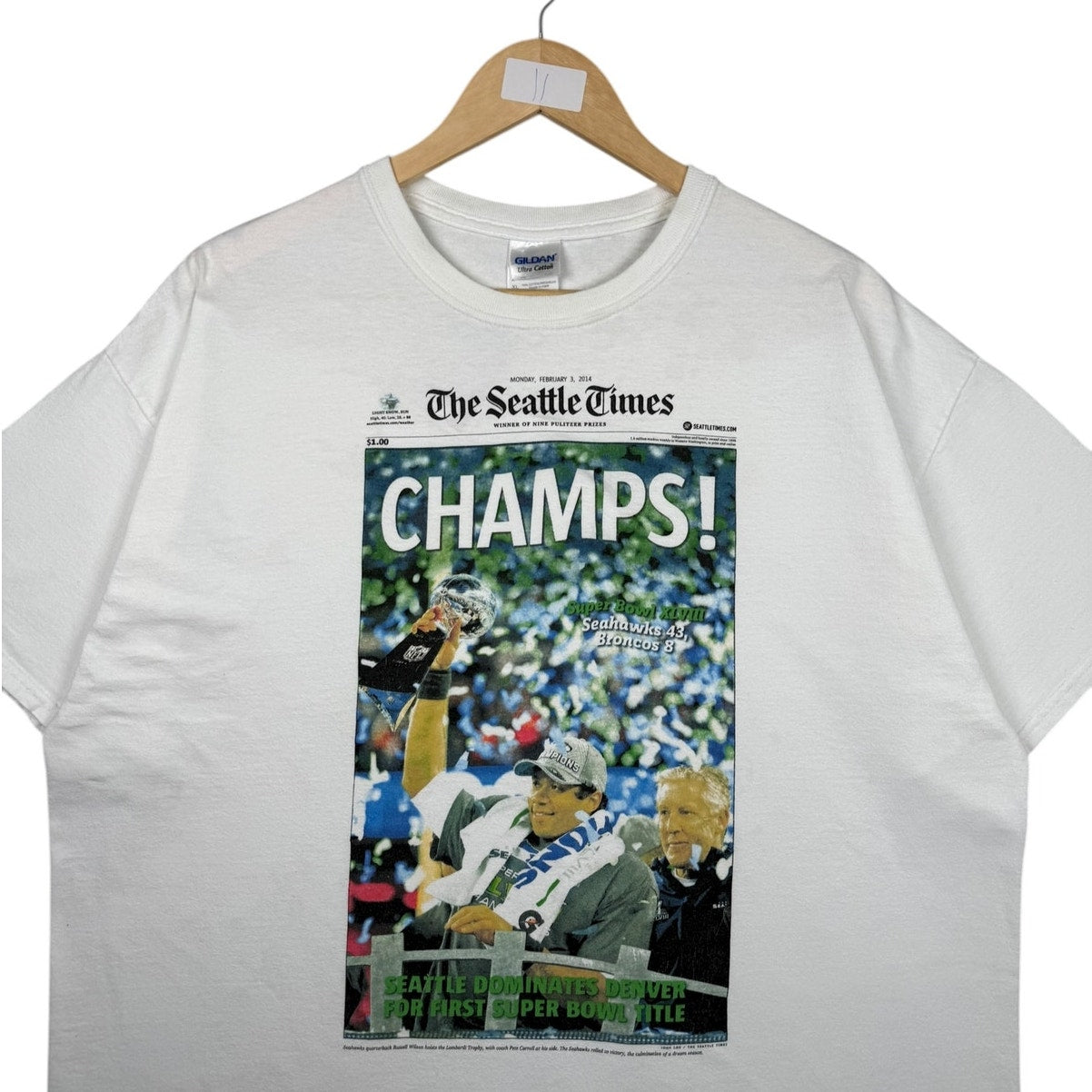 Vintage The Seattle Times Newspaper Cover NFL T-Shirt