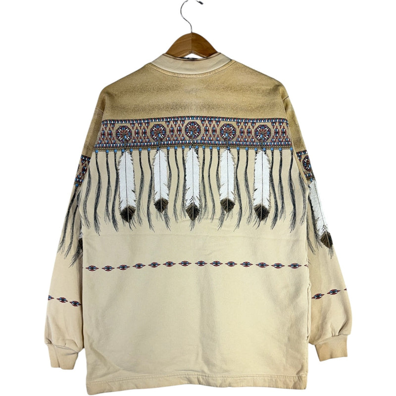 Vintage Native American Feather Pattern Button Up Jacket