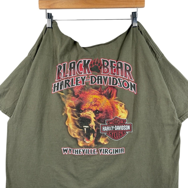 Vintage Harley Davidson Black Bear Flaming Graphic T-Shirt