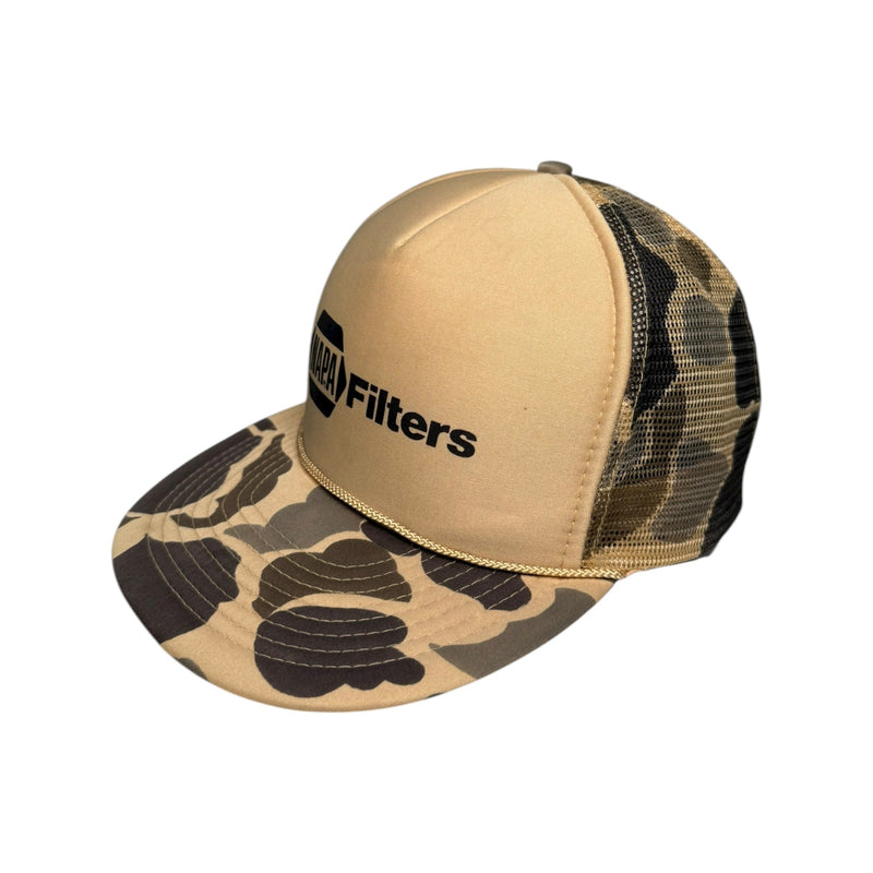 Vintage Nissin NAPA Filters Camo Mesh Snapback Hat OSFA
