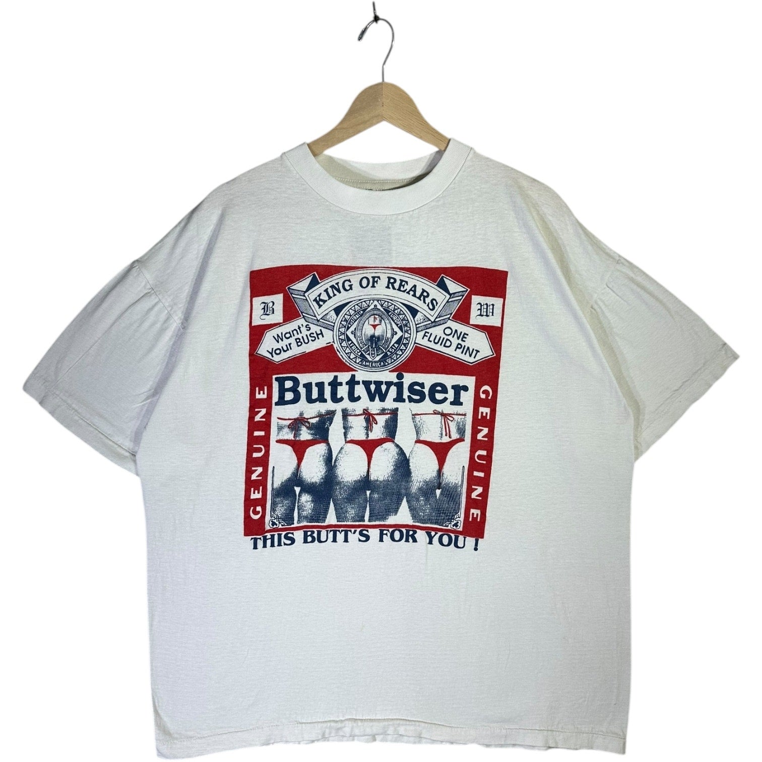 Vintage Buttwiser Parody Beer Label T-Shirt