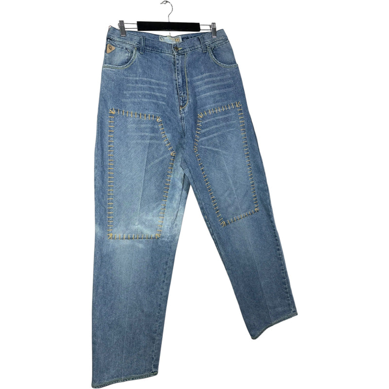 Vintage Straight Leg Contrast Stitch Denim Jeans 35