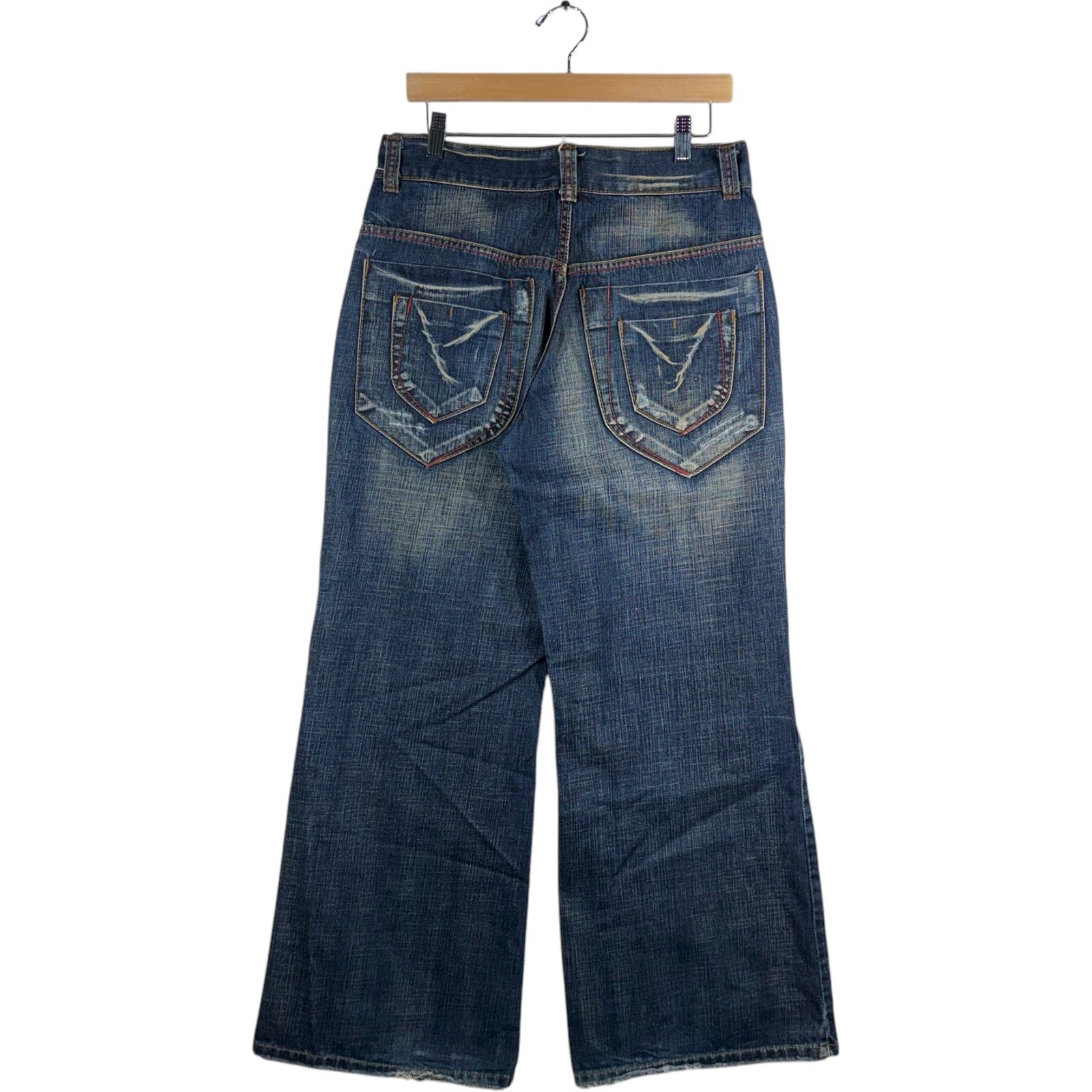 Y2K Double Pocket Flared Wide Leg Denim Jeans 33x30