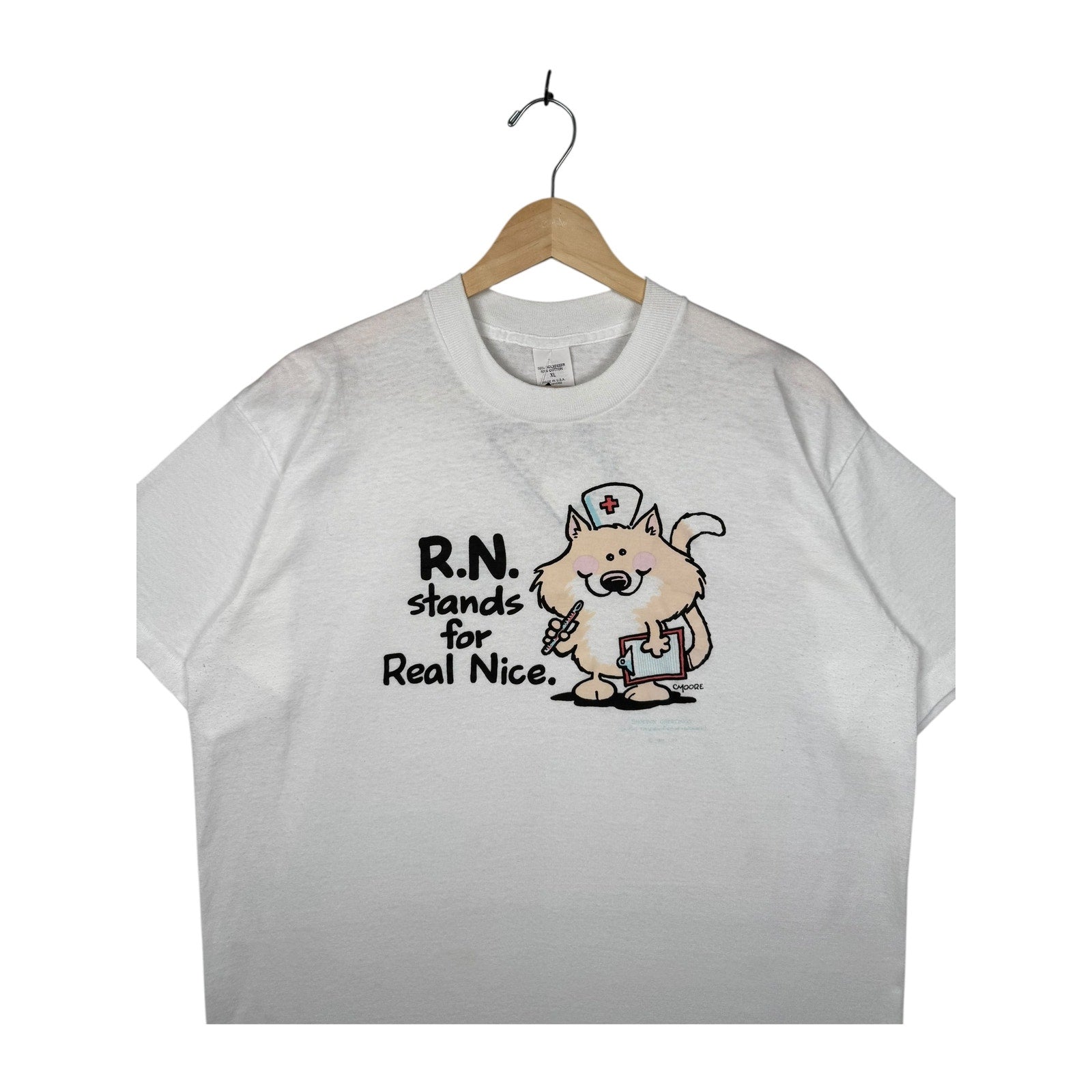 Vintage RN Nurse “Real Nice” Cute Cat T-Shirt