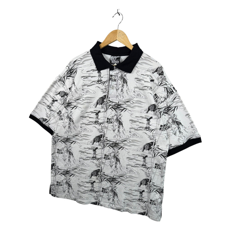 Vintage Avirex Japanese Graphic Short Sleeve Polo Shirt