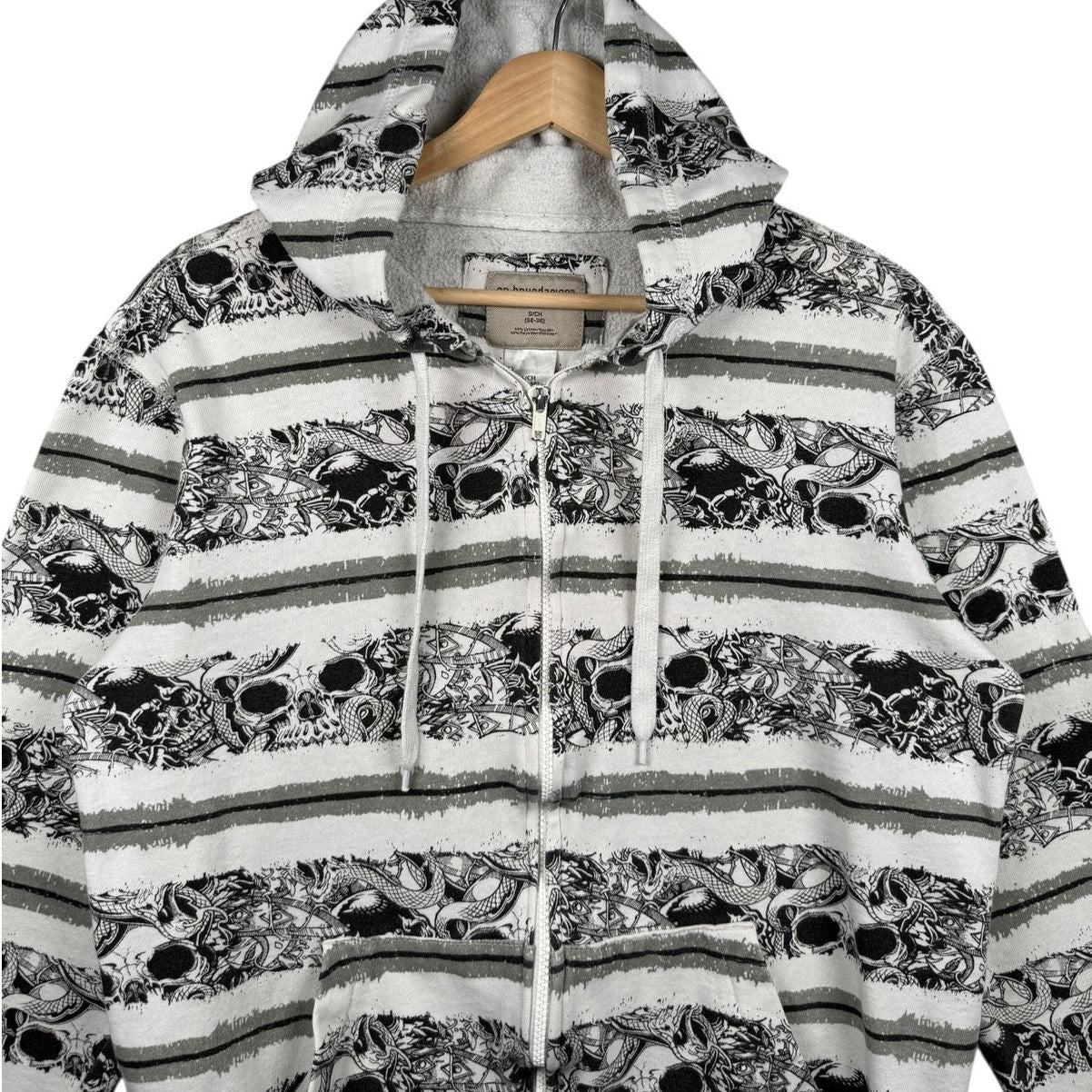 Vintage Skull Stripe Graphic Full Zip Hoodie