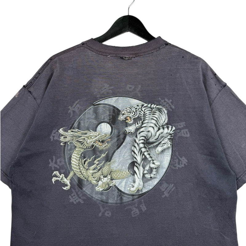 Vintage Dragon Tiger Yin Yang Distressed T-Shirt