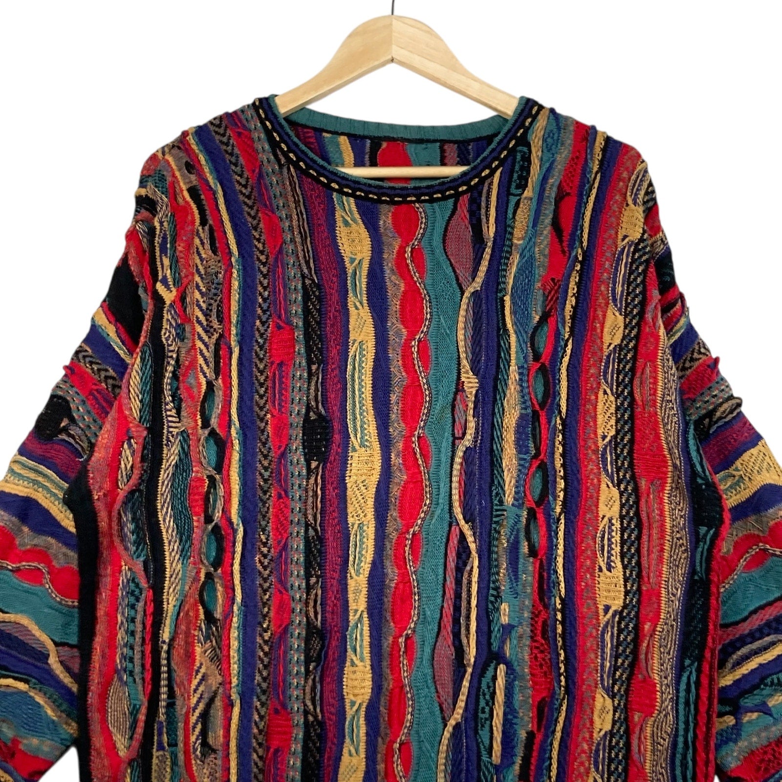 Vintage 3D Knit Textured Striped Sweater
