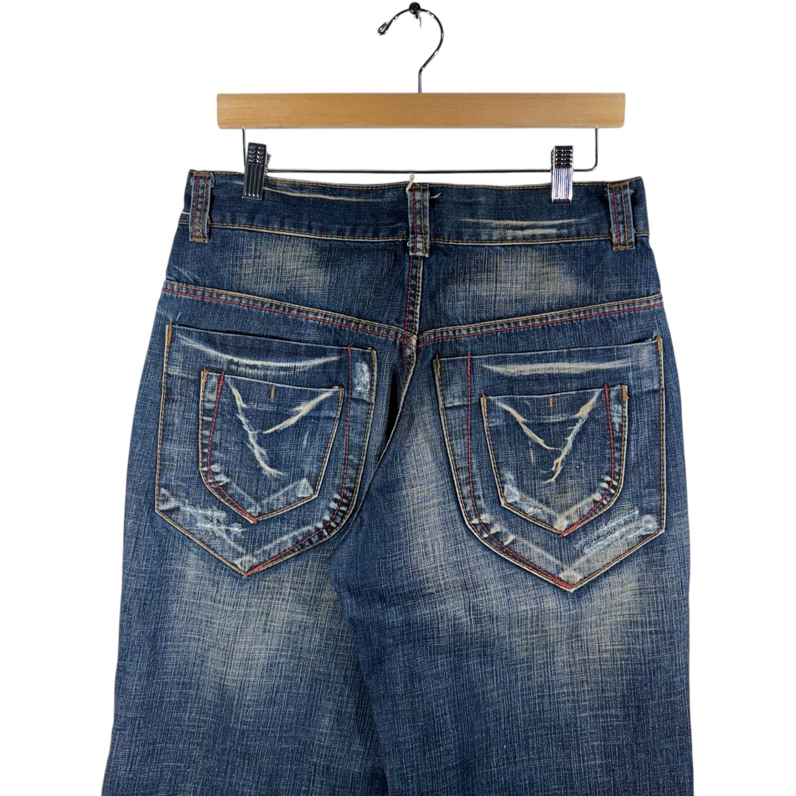 Y2K Double Pocket Flared Wide Leg Denim Jeans 33x30