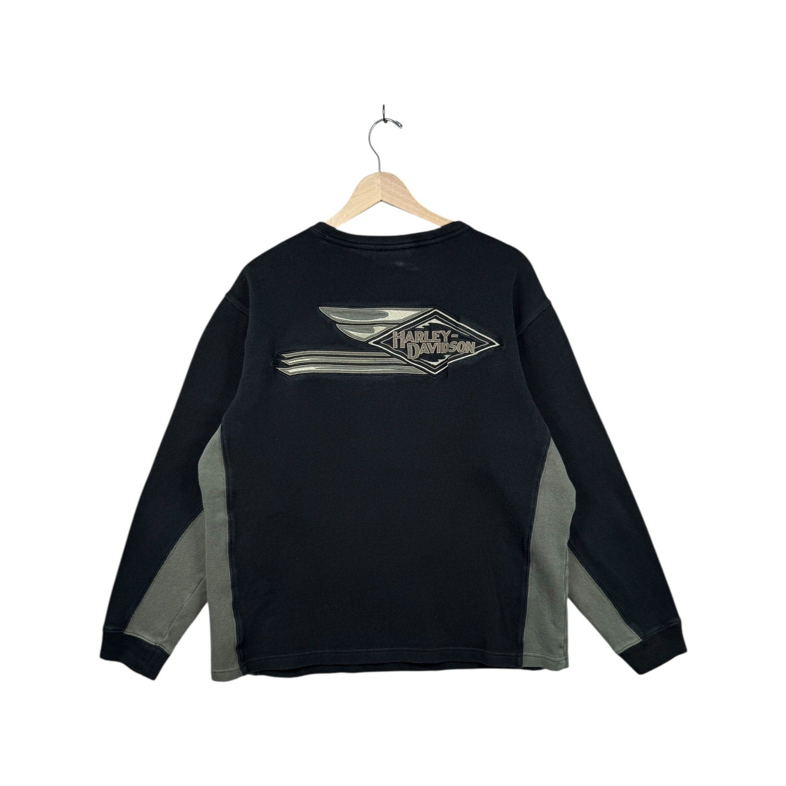 Vintage Harley Davidson Embroidered Two Tone V-Neck Sweatshirt